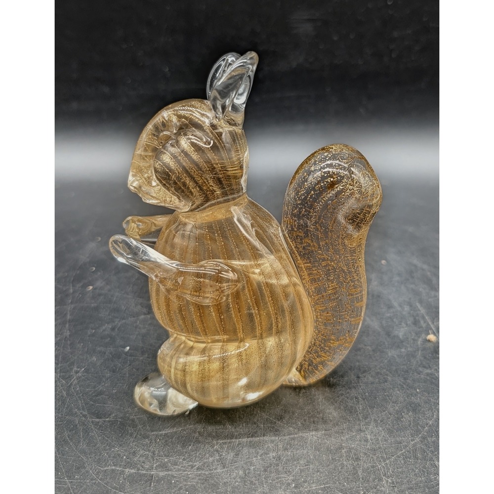 Vintage Murano Art Glass Gold Aventurine Amber Glass Squirrel Figurine As Is 4"